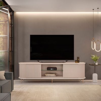 Blend Tv Unit  With2 Sliding Doors And Open Shelves Up To 75 Inch - Off White