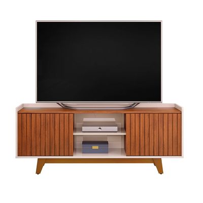 Neeson Tv Unit  With 2 Sliding Doors And Open Shelves Up To 60 Inch - Brown/Beige