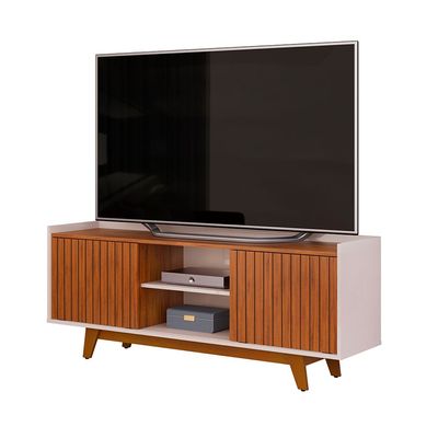 Neeson Tv Unit  With 2 Sliding Doors And Open Shelves Up To 60 Inch - Brown/Beige