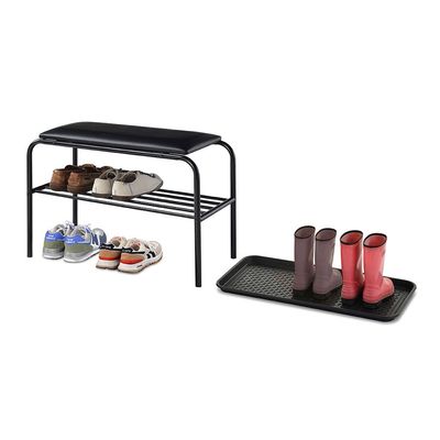 Lyra Shoe Rack with Seat - Black - With 2-Year Warranty 