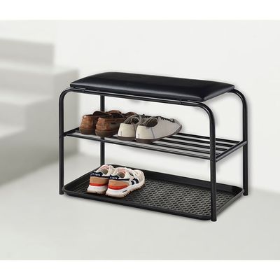 Lyra Shoe Rack with Seat - Black - With 2-Year Warranty 