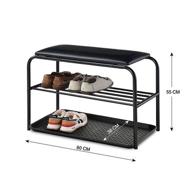 Lyra Shoe Rack with Seat - Black - With 2-Year Warranty 