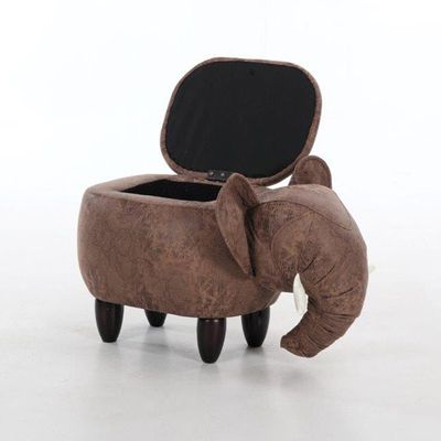 Elephant Fabric Ottoman with Storage - Brown