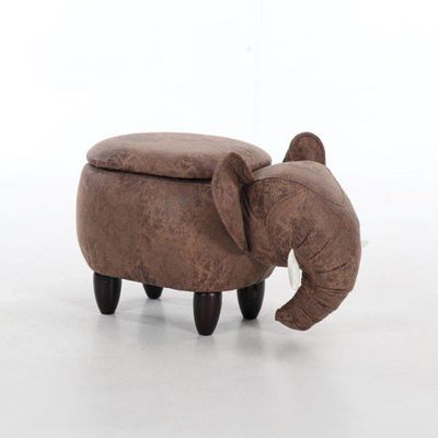 Elephant Fabric Ottoman with Storage - Brown