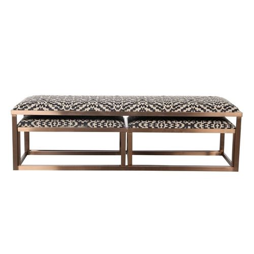 Napoleon Bed Bench Set of 3 - Beige/Black Pattern - With 2-Year Warranty