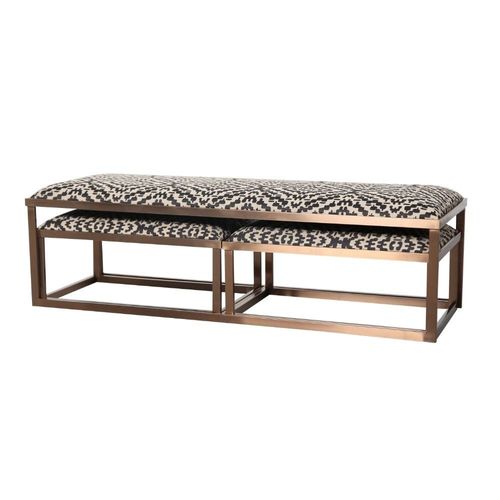 Napoleon Bed Bench Set of 3 - Beige/Black Pattern - With 2-Year Warranty