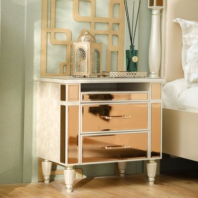 Avniel Night Stand - Teak Mirror/Champagne - With 2-Year Warranty