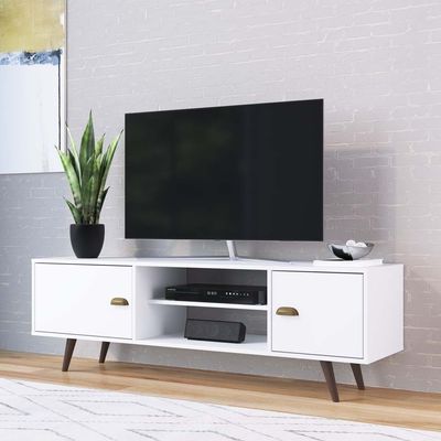 Lombre 2-Door TV Unit for TVs up to 50 Inches with Storage - White - With 2-Year Warranty