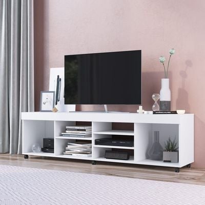 Swellow TV Rack for TVs up to 50 Inches with Storage - White - With 2-Year Warranty