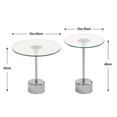Kadita 2pcs Table Set - Chrome Plated / Clear Glass