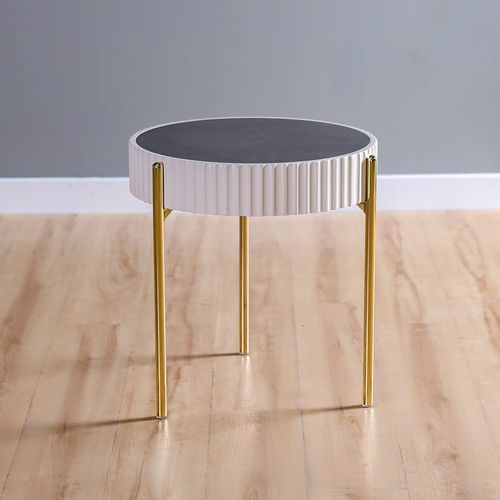 Maine End Table - Cream / Grey Marble / Gold