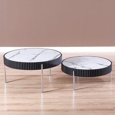 Maine Coffee Table Set Of 2 - Black / White Marbal