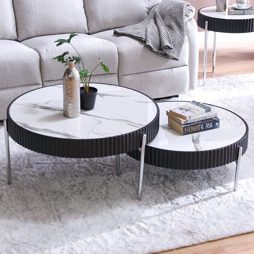 Maine Coffee Table Set Of 2 - Black / White Marbal
