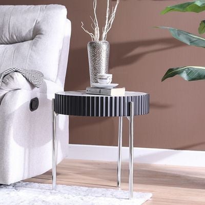 Maine End Table - Black / White Marbale / Silver