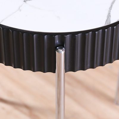 Maine End Table - Black / White Marbale / Silver