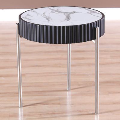 Maine End Table - Black / White Marbale / Silver