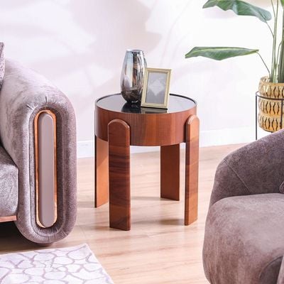 Nevada End Table - Clear Glass / Walnut