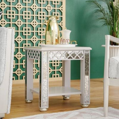 Classadora End Table - Beige / Champagne Gold