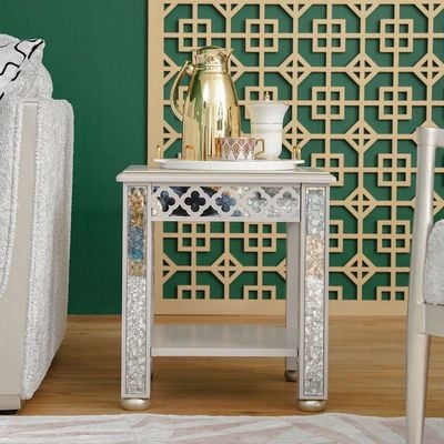 Classadora End Table - Beige / Champagne Gold