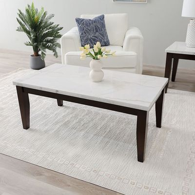 Brody Marble Coffee Table -White / Dark Walnut