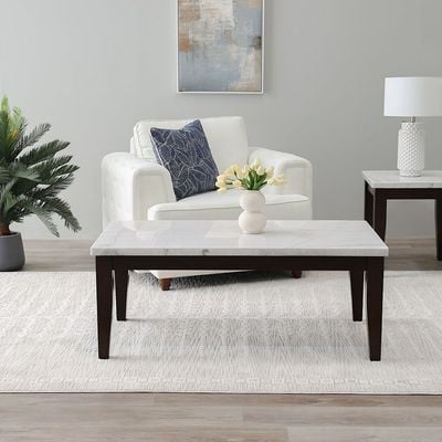 Brody Marble Coffee Table -White / Dark Walnut