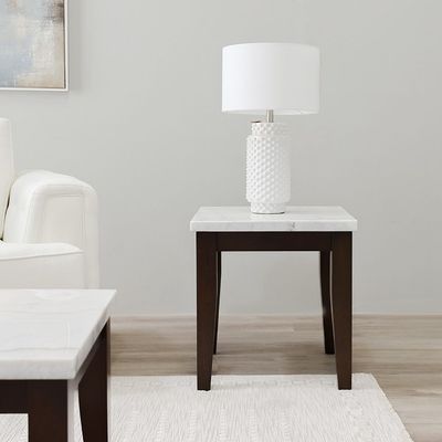 Brody Marble End Table -White / Dark Walnut