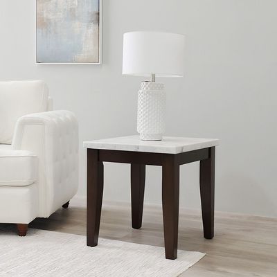Brody Marble End Table -White / Dark Walnut