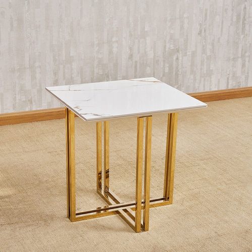 Tunesia End Table Sintered stone- White/ Golden