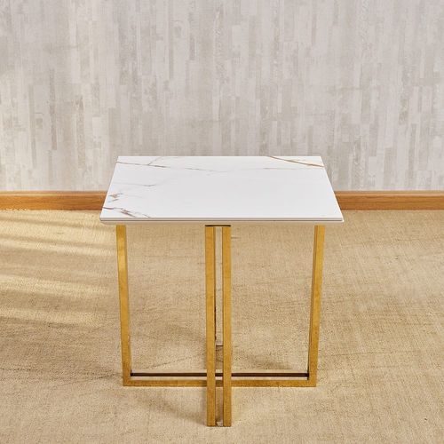Tunesia End Table Sintered stone- White/ Golden