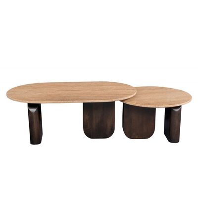 Anya Travertine/ Solidwood Coffee Table Set of 2 - OAK