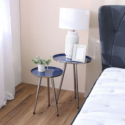 Alves Metal End Table - Set of 2 - Blue/Brushed Silver - With 2-Year Warranty