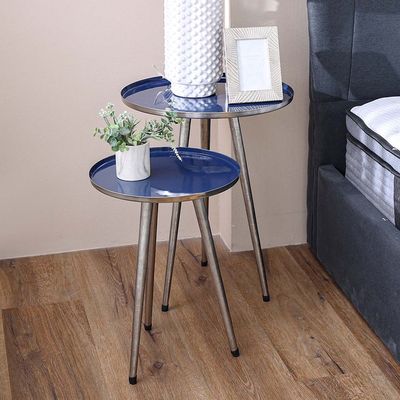 Alves Metal End Table - Set of 2 - Blue/Brushed Silver - With 2-Year Warranty