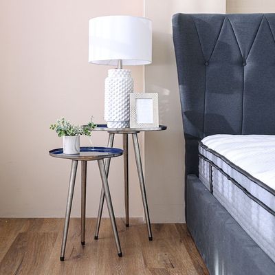 Alves Metal End Table - Set of 2 - Blue/Brushed Silver - With 2-Year Warranty