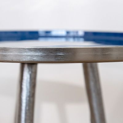 Alves Metal End Table - Set of 2 - Blue/Brushed Silver - With 2-Year Warranty