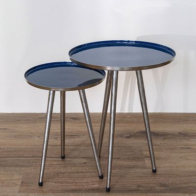 Alves Metal End Table - Set of 2 - Blue/Brushed Silver - With 2-Year Warranty