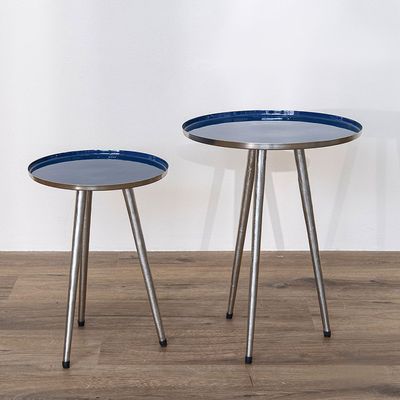 Alves Metal End Table - Set of 2 - Blue/Brushed Silver - With 2-Year Warranty