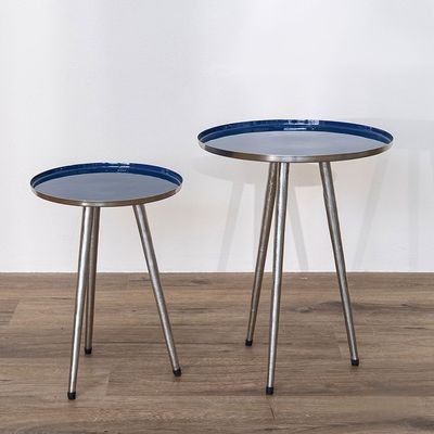 Alves Metal End Table Set Of 2 - Blue / Brushed Silver