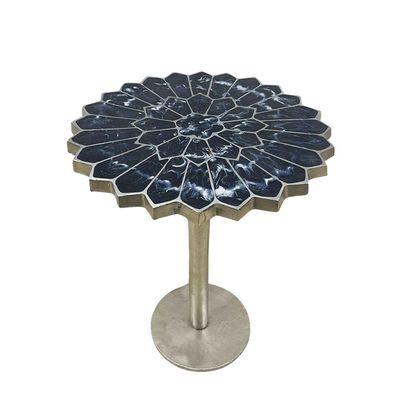 Florian Round Metal End table  -  Blue / Brushed Silver 