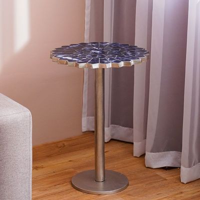 Florian Round Metal End Table - Blue/Brushed Silver - With 2-Year Warranty