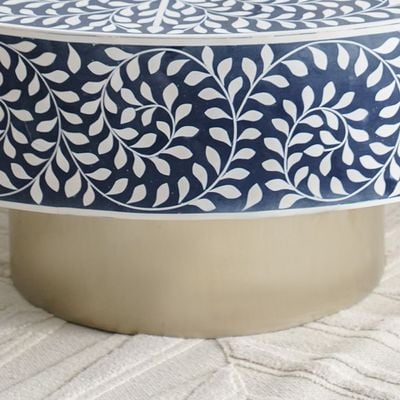 Optical Solid Wood Round Coffee Table - Blue/Silver - With 2-Year Warranty