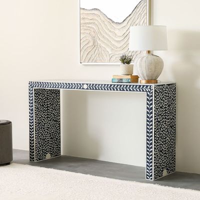 Optical Solid Wood Console table - Blue/Silver - With 2-Year Warranty