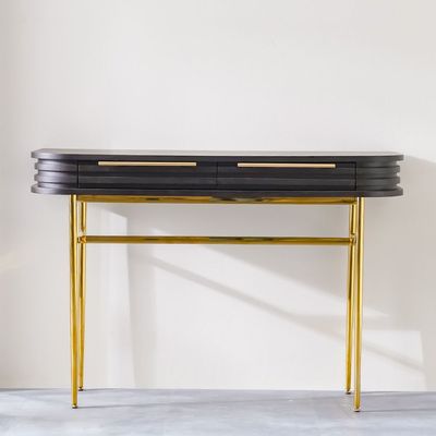 Marcelle Console Table With Mirror - Espresso/Gold - With 2-Year Warranty