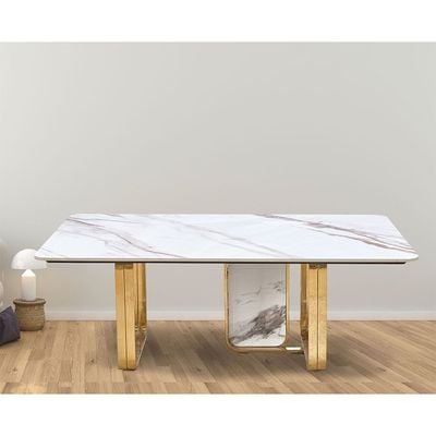 Karson Sintered Stone Coffee Table - White/Gold - With 2-Year Warranty