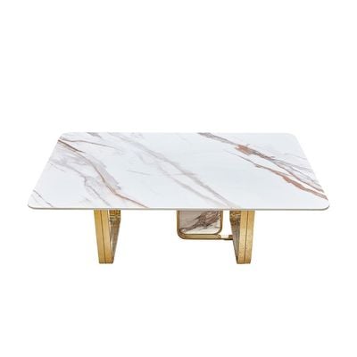 Karson Sintered Stone Coffee Table - White/Gold - With 2-Year Warranty