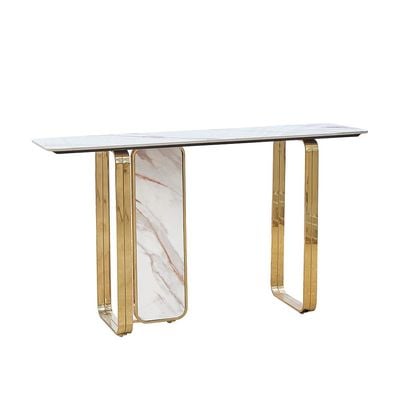 Karson Sintered Stone Console Table - White/Gold - With 2-Year Warranty