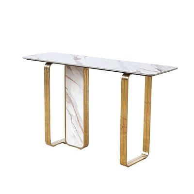 Karson Sintered Stone Console Table - White/Gold - With 2-Year Warranty