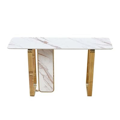 Karson Sintered Stone Console Table - White/Gold - With 2-Year Warranty