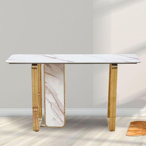 Karson Sintered Stone Console Table - White/Gold - With 2-Year Warranty