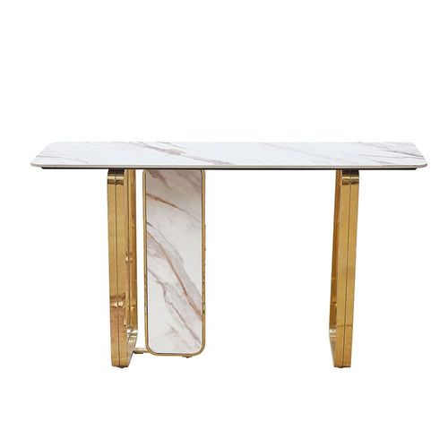 Karson Sintered Stone Console Table - White/Gold - With 2-Year Warranty
