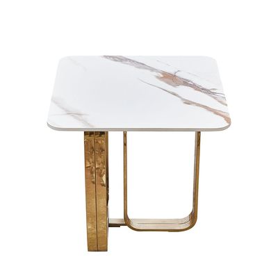 Karson Sintered Stone End Table - White/Gold - With 2-Year Warranty